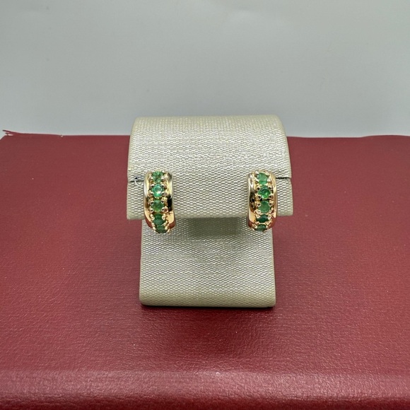 Ross Simons .925 Sterling Silver Emerald Stone Huggie Hoop - Picture 1 of 5